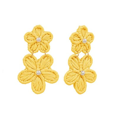 Flower Raffia Clip On Earrings Lightweight Double Floral Clipon Post Designs 6 Colors